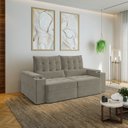 Ver imagem 1 de Sofá Retrátil Reclinável 3 Lugares 210cm Porta Copos e USB Embaúba Extra CabeCasa MadeiraOriginals Cinza Claro Fosco