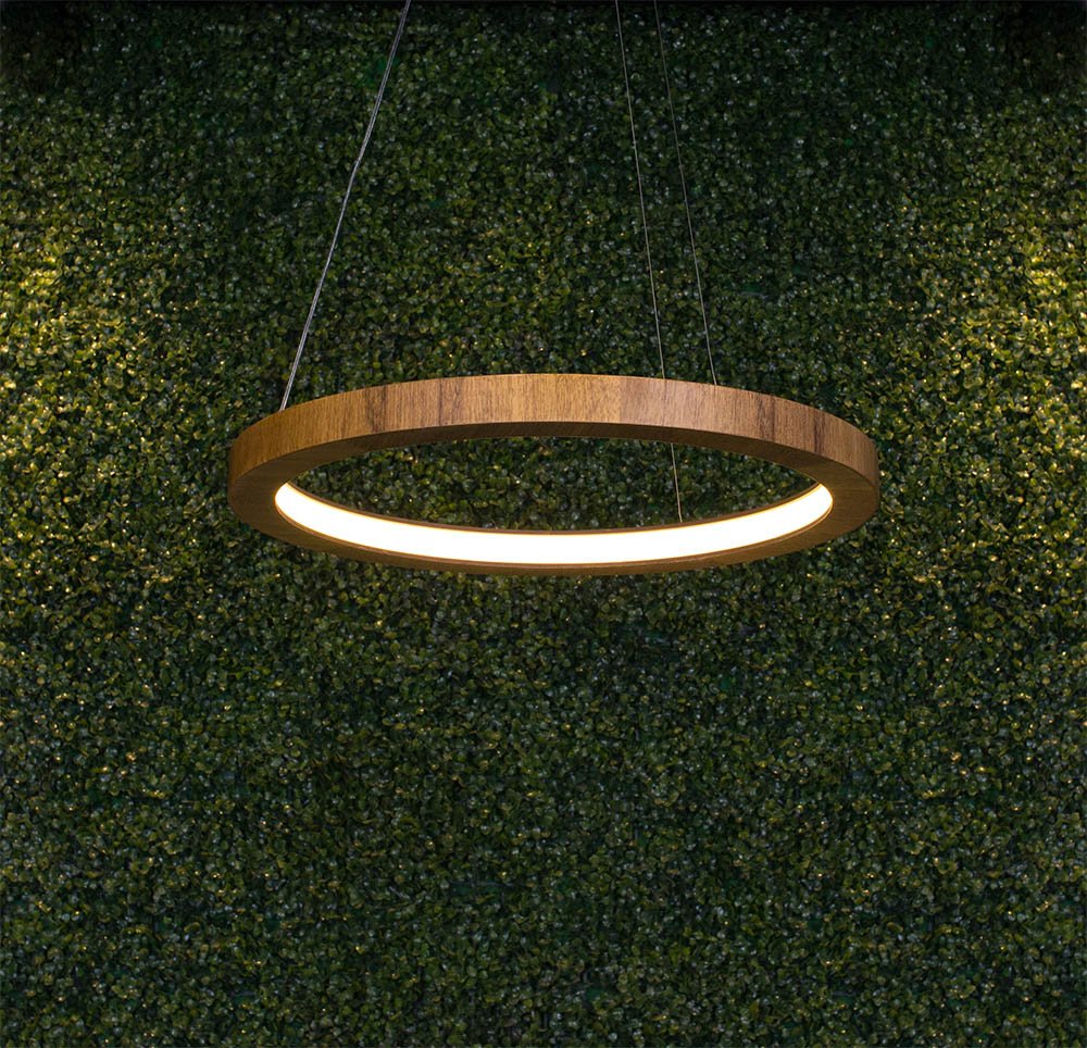 Luminária Pendente Anel de Led em Madeira Freijó e Acrílico Wood Iluminação Pendente Anel Led Madeir - 3