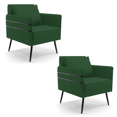 Kit 02 Poltronas Mari Veludo Verde Pés Palito de Ferro Preto - D’Rossi