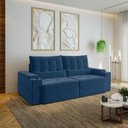 Ver imagem 1 de Sofá Retrátil Reclinável 4 Lugares 240cm Porta Copos e USB Embaúba Extra CabeCasa MadeiraOriginals Azul Diamante