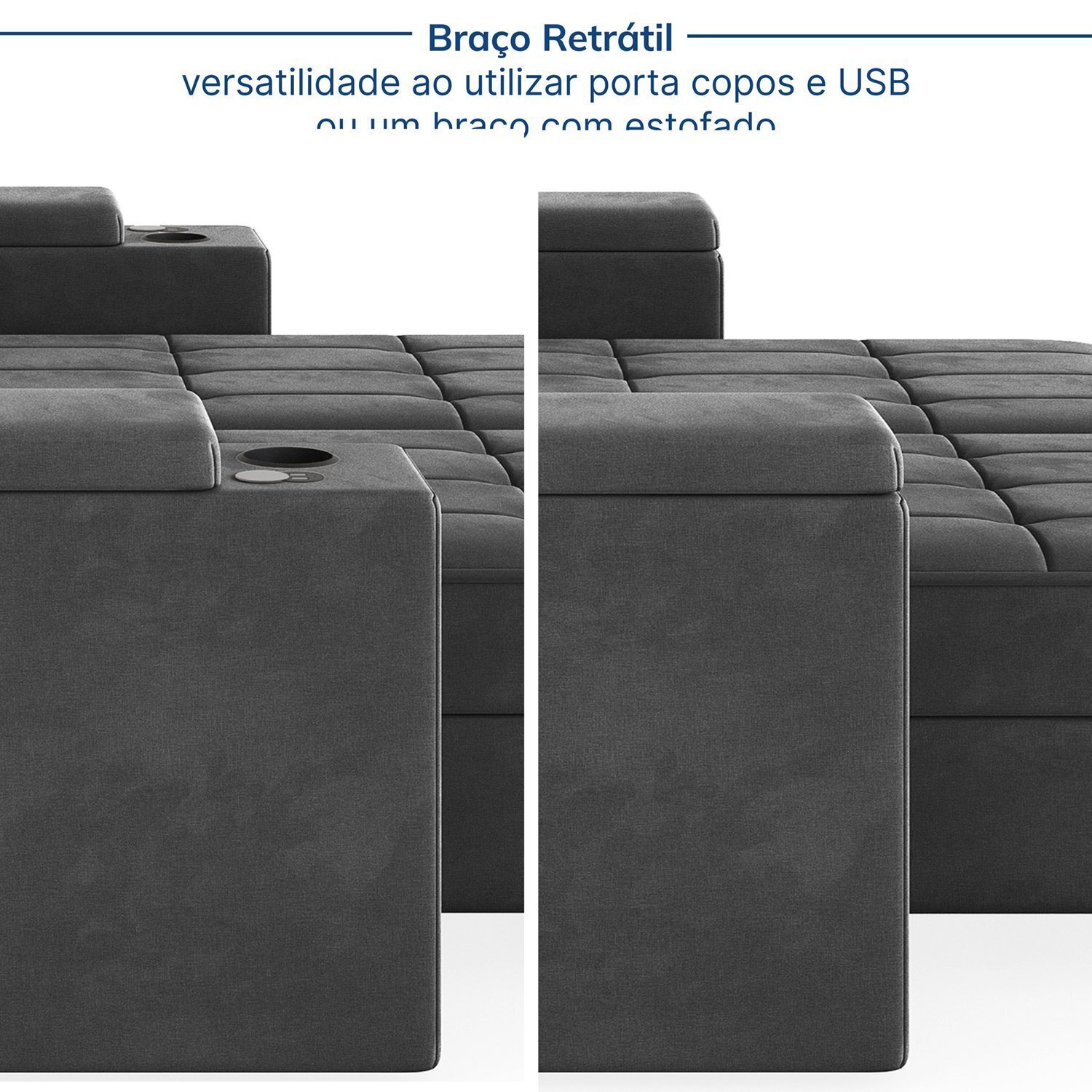 Sofá Retrátil Reclinável com Porta Copos e Usb 4 Lugares 240cm Embaúba Extra Cabecasa Madeiramadeira - 7