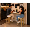Ver imagem 3 de Mesa Jantar Aparador Bancada Alta Industrial 140x70cm Tampo Branco Pés Dourado