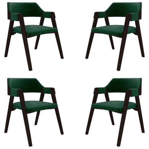 Kit 4 Cadeiras Sala de Jantar e Jogos Carteados Madeira Maciça Poker Veludo Verde/tabaco G42 - Gran
