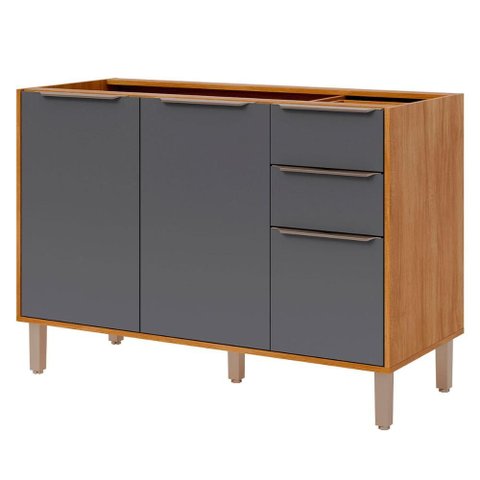 Balcão Divina 120 Cm sem Tampo 3 Portas 2 Gavetas - Cinamomo/titanium