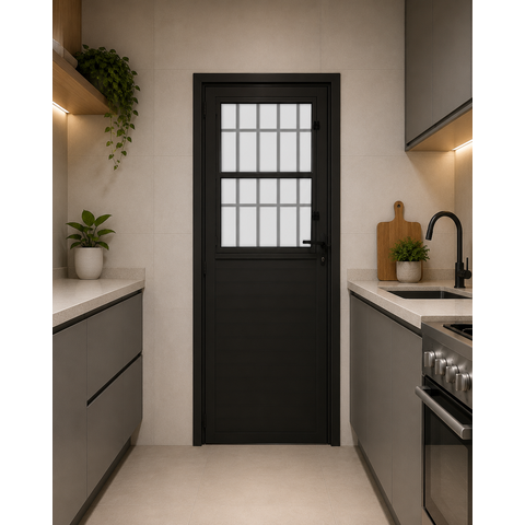 Porta Social Lambril Preto 210x90 Lado Direito