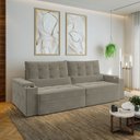 Ver imagem 1 de Sofá Retrátil Reclinável 4 Lugares 270cm Porta Copos e USB Embaúba Extra CabeCasa MadeiraOriginals Cinza Claro Fosco