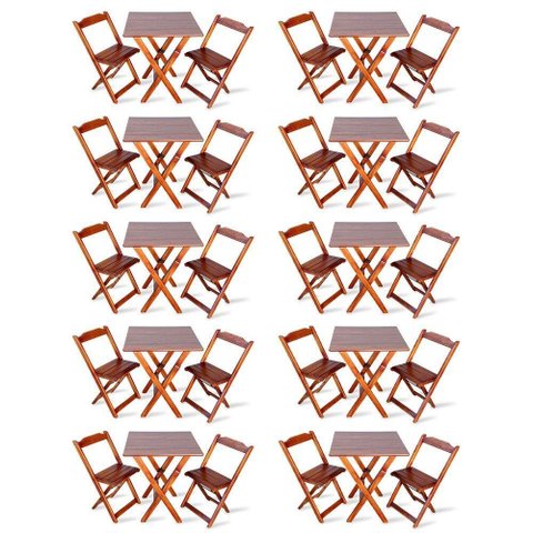 Kit De 10 Conjuntos De Mesa Dobrável 70x70 Com 2 Cadeiras Imbuia Cor: Marrom