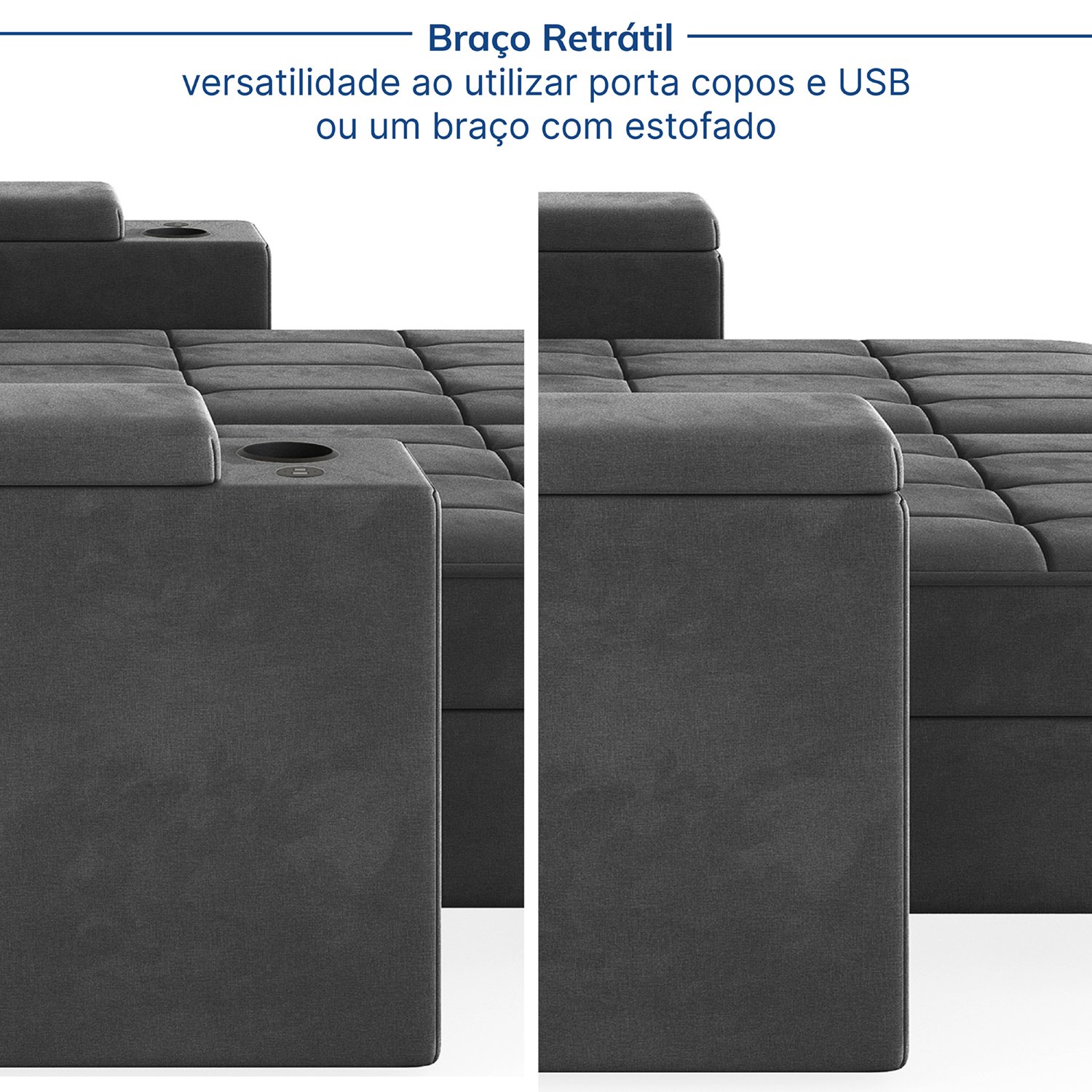 Sofá Retrátil Reclinável com Porta Copos e Usb 4 Lugares 300cm Embaúba Extra Cabecasa Madeiramadeira - 7