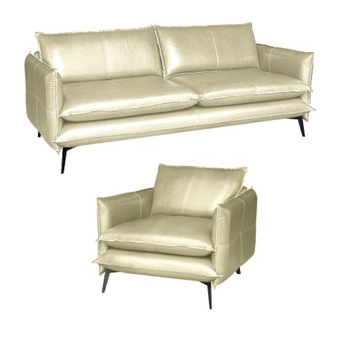 Conjunto Poltrona e Sofá Decorativo Sala de Estar América 2 Lugares 200cm Couro Tiza - Mozzelar