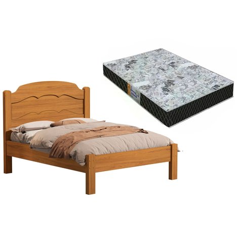 Cama Casal Lais 100% MDF para Colchão -Super Reforçada - Basoto c/ Colchão Gazin D23:Nature