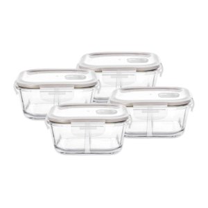 Kit 4 Potes de Vidro Borossilicato Herméticos com Tampa e Divisória 520ml Dynasty