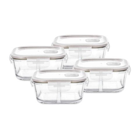 Kit 4 Potes de Vidro Borossilicato Herméticos com Tampa e Divisória 520ml Dynasty