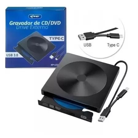 Drive Externo Gravador de Cddvd 3.0 Usb+type-c Kp-le303