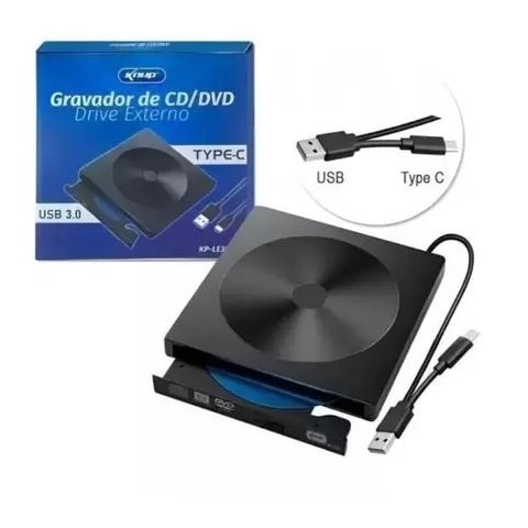 Drive Externo Gravador de Cddvd 3.0 Usb+type-c Kp-le303