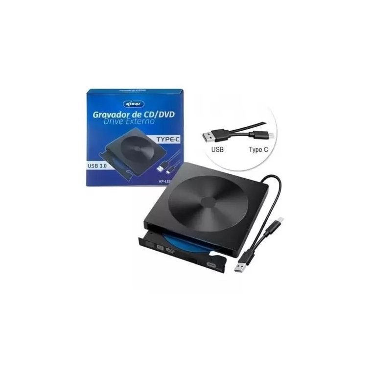 Drive Externo Gravador de Cddvd 3.0 Usb+type-c Kp-le303