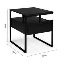 Mesa Cabeceira Copacabana em Aço Carbono Preto Tampo Laca Preto + Vidro - 2