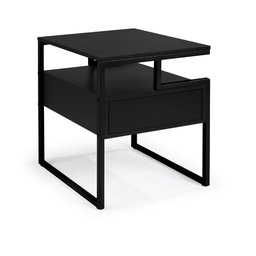 Mesa Cabeceira Copacabana em Aço Carbono Preto Tampo Laca Preto + Vidro - 1