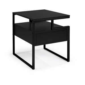 Mesa Cabeceira Copacabana em Aço Carbono Preto Tampo Laca Preto + Vidro