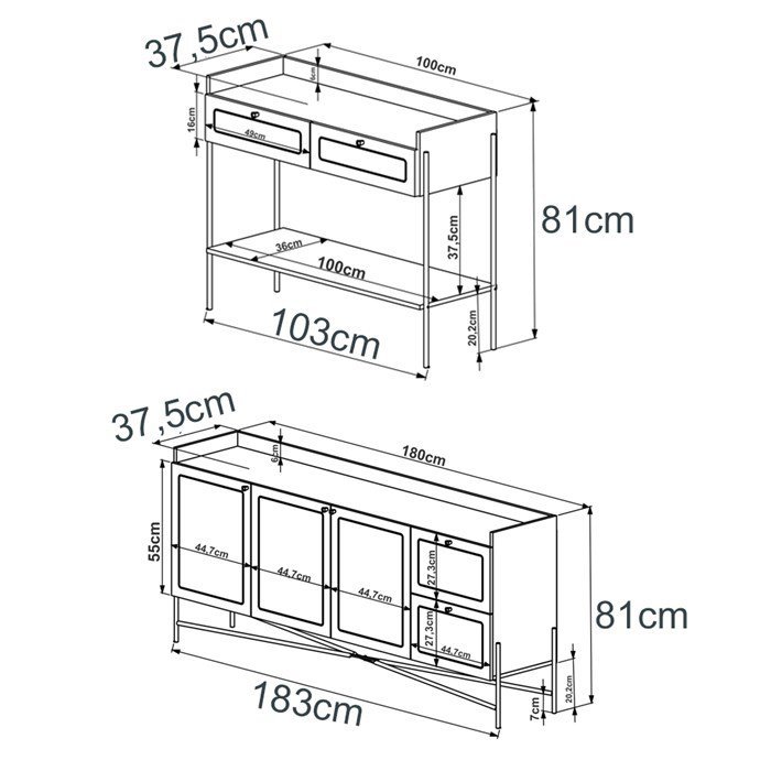 Conjunto Aparador E Buffet Palhinha 28936x28935 Linha Oslo Hanover Artesano - 3