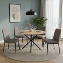 Ver imagem 2 de Mesa Redonda 90 cm Sala Jantar Tampo MDF Freijo Pés Preto Pequena Cozinha Apartamento Industrial