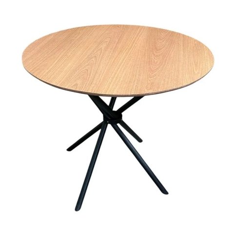 Mesa Redonda 90 cm Sala Jantar Tampo MDF Freijo Pés Preto Pequena Cozinha Apartamento Industrial