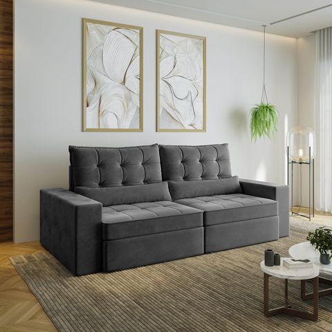 Sofá Retrátil e Reclinável 4 Lugares 250cm Embaúba Extra CabeCasa MadeiraOriginals Cinza Diamante