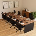 Ver imagem 1 de Mesa Escritório Estação 8 Lugares 4,80 M Pé Painel Nog Pr F5 Cor:nogal com Preto