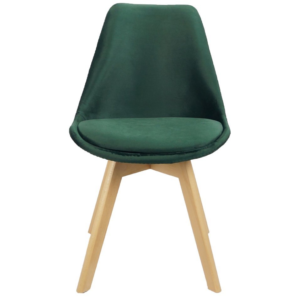 Kit 3 Cadeiras Charles Eames Leda Veludo Luisa Saarinen Estofada Base Madeira - Verde - 5