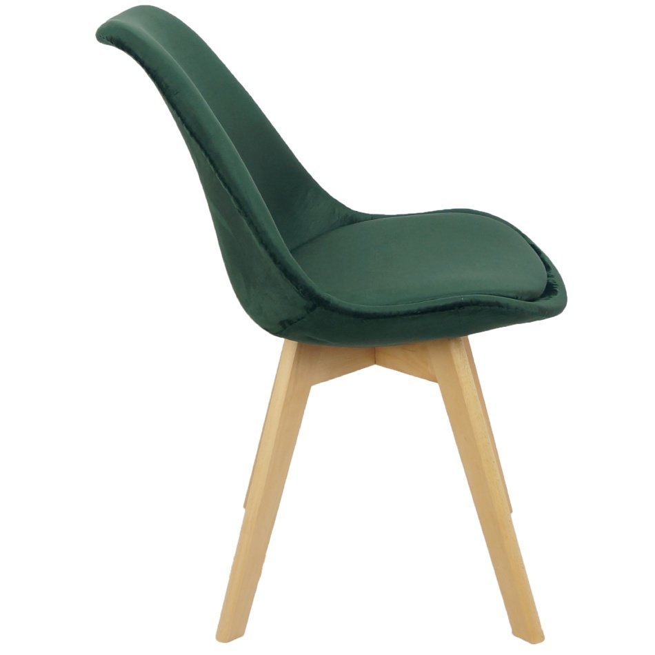 Kit 3 Cadeiras Charles Eames Leda Veludo Luisa Saarinen Estofada Base Madeira - Verde - 3