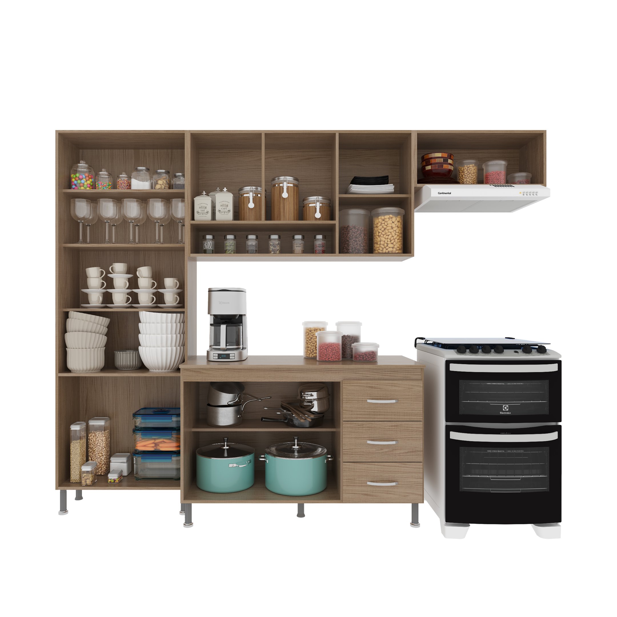 Cozinha Modulada Compacta Fidelitá Paris 4 Peças 260cm 11 Portas 3 Gavetas com Tampo - 2