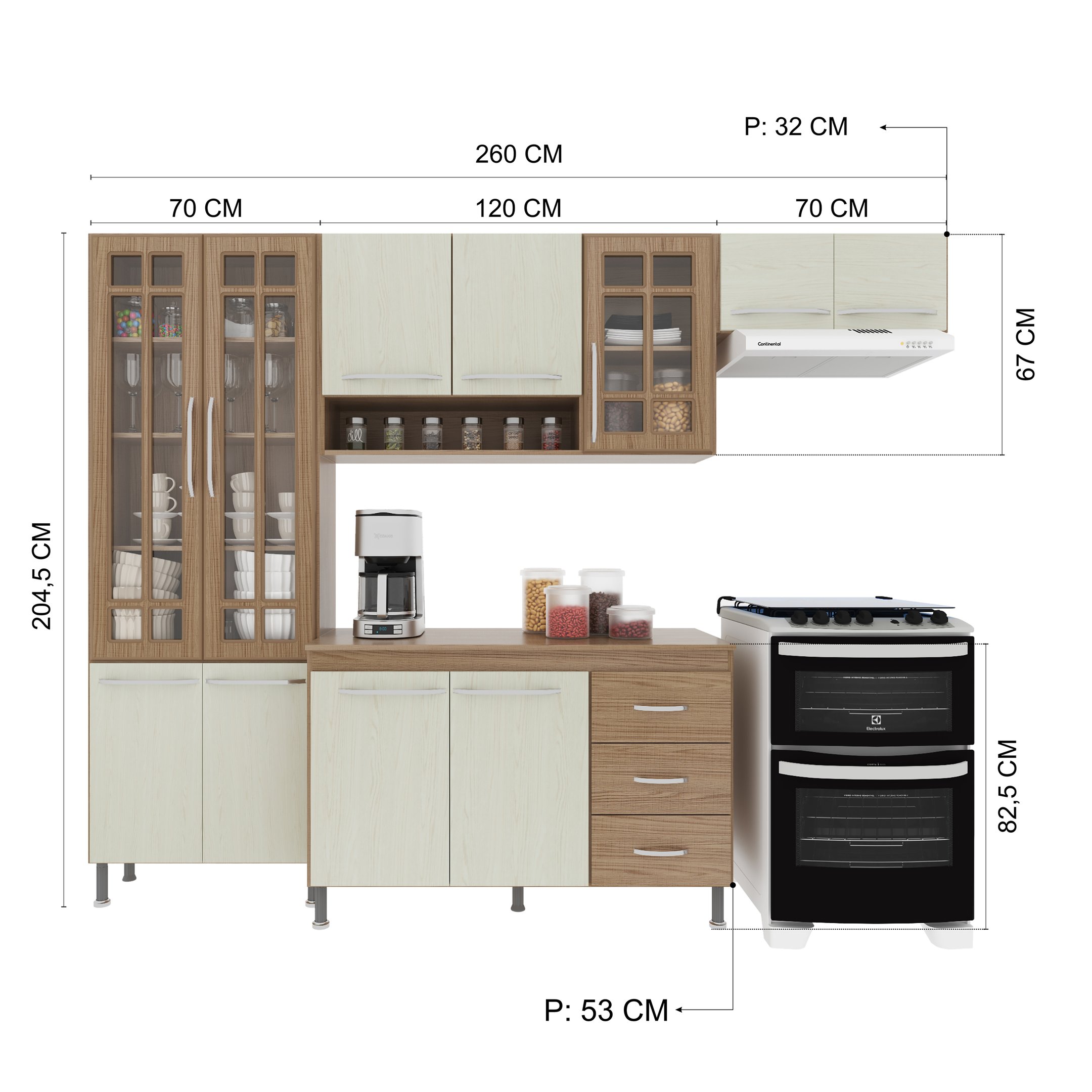 Cozinha Modulada Compacta Fidelitá Paris 4 Peças 260cm 11 Portas 3 Gavetas com Tampo - 4