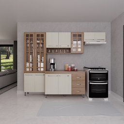 Cozinha Modulada Compacta Fidelitá Paris 4 Peças 260cm 11 Portas 3 Gavetas com Tampo - 1