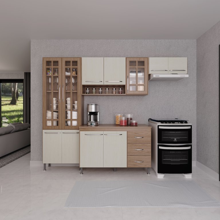 Cozinha Modulada Compacta Fidelitá Paris 4 Peças 260cm 11 Portas 3 Gavetas com Tampo