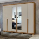 Ver imagem 2 de Conjunto de Guarda-Roupa Casal com Espelho e Pés e Cômoda Alonzo e da Vinci Bege Amêndoa Clean/Off White