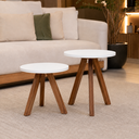 Ver imagem 5 de Kit 2 Mesinhas de Centro Laterais Redonda MDF Eucalipto de Qualidade Pés Madeira Sofa Sala Branco