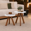 Ver imagem 3 de Kit 2 Mesinhas de Centro Laterais Redonda MDF Eucalipto de Qualidade Pés Madeira Sofa Sala Branco