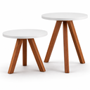 Ver imagem 1 de Kit 2 Mesinhas de Centro Laterais Redonda MDF Eucalipto de Qualidade Pés Madeira Sofa Sala Branco