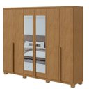 Ver imagem 4 de Kit 2 Peças com Guarda Roupa 6 Portas com Espelho Pés e Cômoda Alonzo e da Vinci Marrom Amêndoa Clean
