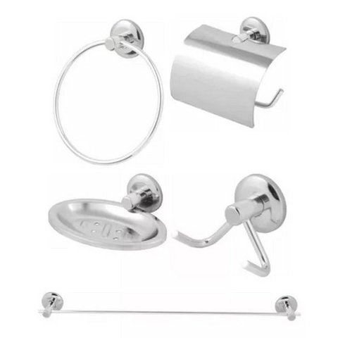 Kit Acessórios para Banheiro 5 Peças Faetto Aço Inox Hidrolar