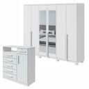Ver imagem 1 de Kit 2 Peças com Guarda Roupa 6 Portas com Espelho Pés e Cômoda Alonzo e da Vinci Branco