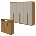 Ver imagem 1 de Kit 2 Peças com Guarda-Roupa 6 Portas e Cômoda 6 Gavetas Alonzo e da Vinci Bege Amêndoa Clean/Off White