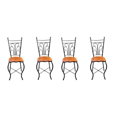 Cadeira de Jantar para Mesa de Chá Conjunto com 4 Estilo Industrial Rustica Ferro e Madeira