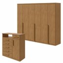 Ver imagem 1 de Conjunto Quarto Guarda-Roupa 6 Portas e Cômoda 4 Gavetas MDF Alonzo da Vinci Amêndoa Clean