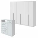 Ver imagem 1 de Conjunto Quarto Guarda-Roupa 6 Portas e Cômoda 6 Gavetas com Nicho MDF Alonzo da Vinci Branco