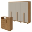 Ver imagem 1 de Conjunto Quarto Guarda-Roupa 6 Portas e Cômoda 6 Gavetas MDF Alonzo da Vinci Amêndoa Clean/Off White