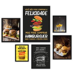 Composição 6 Quadros Hamburguer - Fotos e Frases:madeira Branca - 1