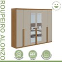 Ver imagem 5 de Kit 2 Peças com Guarda Roupa 6 Portas com Espelho e Cômoda com Nicho Alonzo e da Vinci Amêndoa Clean/Off White