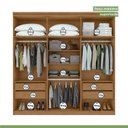 Ver imagem 4 de Kit 2 Peças com Guarda Roupa 6 Portas com Espelho e Cômoda com Nicho Alonzo e da Vinci Amêndoa Clean/Off White