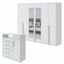 Ver imagem 1 de Kit 2 Peças com Guarda Roupa 6 Portas com Espelho e Cômoda com Nicho Alonzo e da Vinci Branco