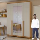 Ver imagem 6 de Kit 2 Peças com Guarda Roupa 4 Portas com Espelho Pés e Cômoda Alonzo e da Vinci Amêndoa Clean/Off White